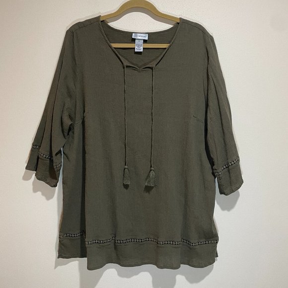 Catherines Green Tassel Boho Blouse Top - Picture 2 of 11